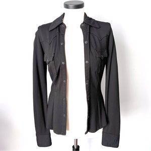True Religion Black Knit Jersey Western Yoke Snap Button Shirt Size Small